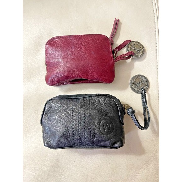 Wanderers Leather Card Wallets Venetian  Bellagio Zip Soft Black Red Set of 2 - Picture 1 of 16